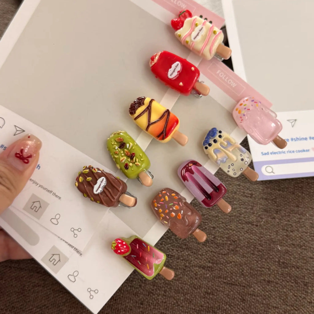 Cute Ice Cream Hair Clips Set – Kawaii Popsicle Bangs Clips for Girls