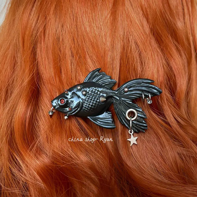 Punk Goldfish Hair Clip | Y2K 3D Printed Fish Barrette, Gothic Aesthetic Hair Accessory, Unique Statement Piece