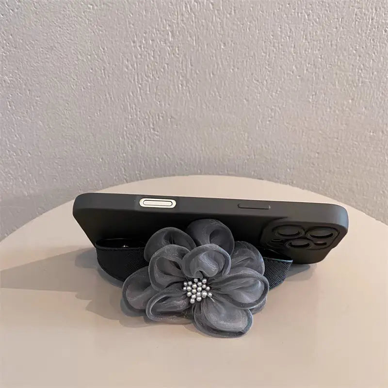 Black Mesh Flower  Crossbody Phone Case – Elegant Strap Phone Bag for Women