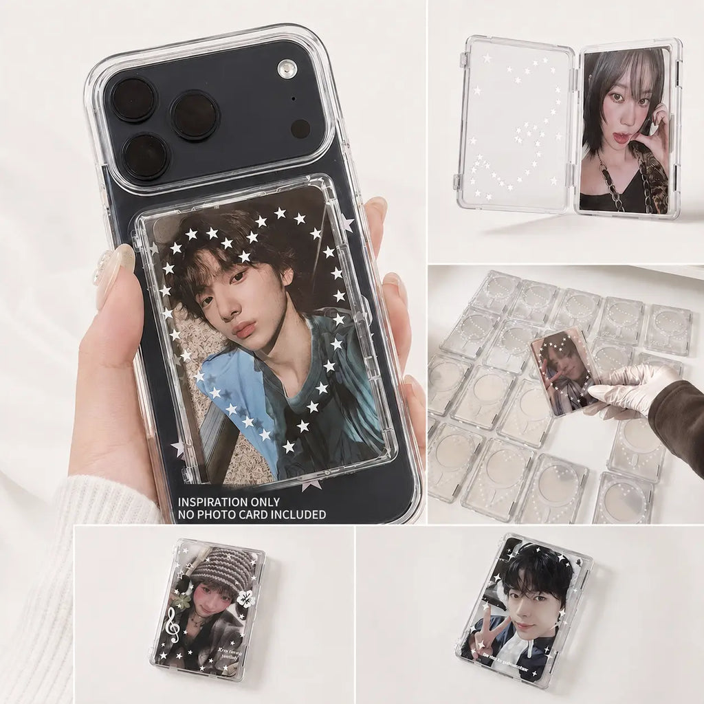 Transparent Magnetic Phone Card Holder with DIY Star Stickers | Clear Phone Case for Mini Cards & Photo Cards