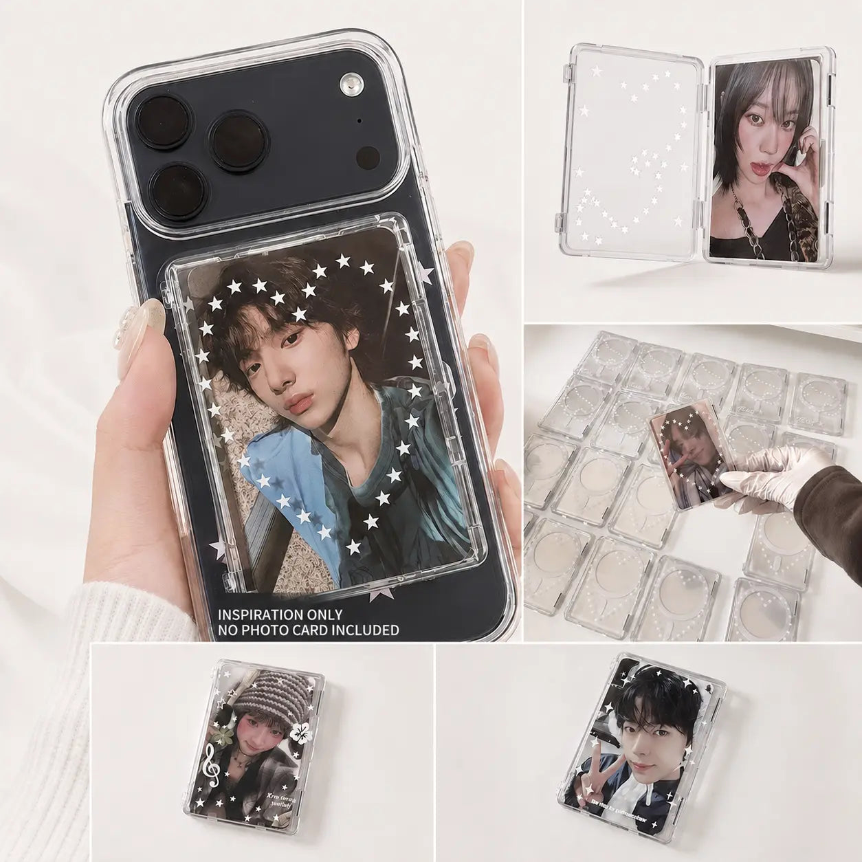 Transparent Magnetic Phone Card Holder with DIY Star Stickers | Clear Phone Case for Mini Cards & Photo Cards