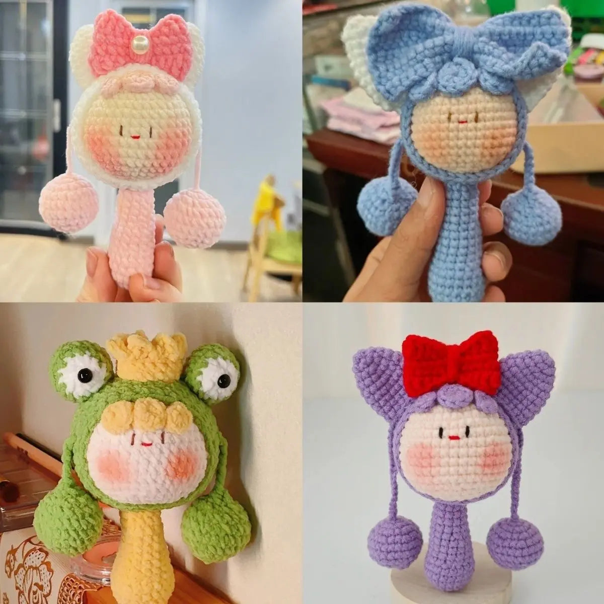 Crochet Cartoon Rattle Doll | Hand Knit Baby Soothing Toy & Cute Gift