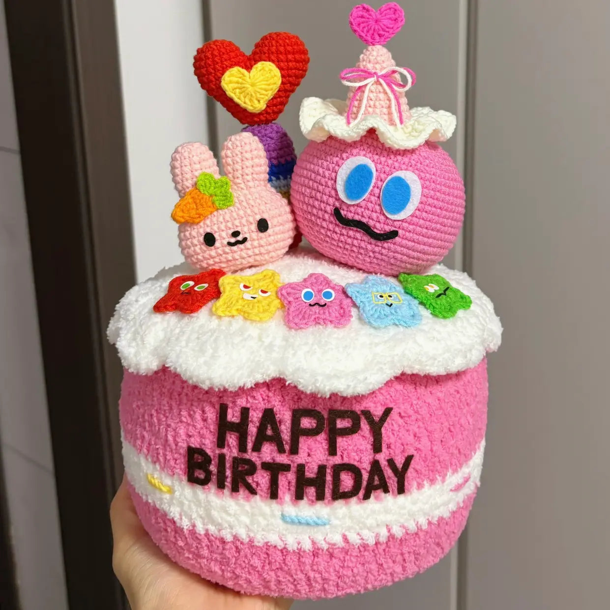 Handmade Crochet Cartoon Cake Ornament | Cute Knitted Birthday & Love Gift