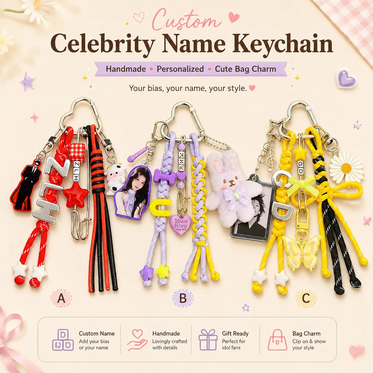 Handmade Personalized Name Keychain – Custom Letter Charm