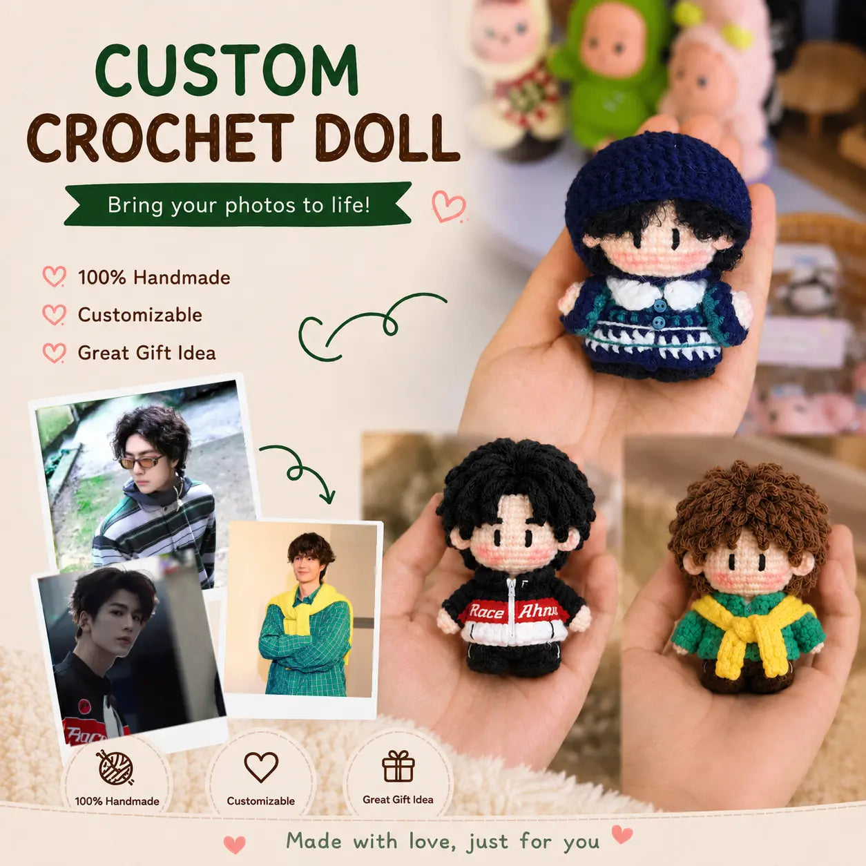 Custom Crochet Doll from Your Photo – Handmade Personalized Amigurumi Gift