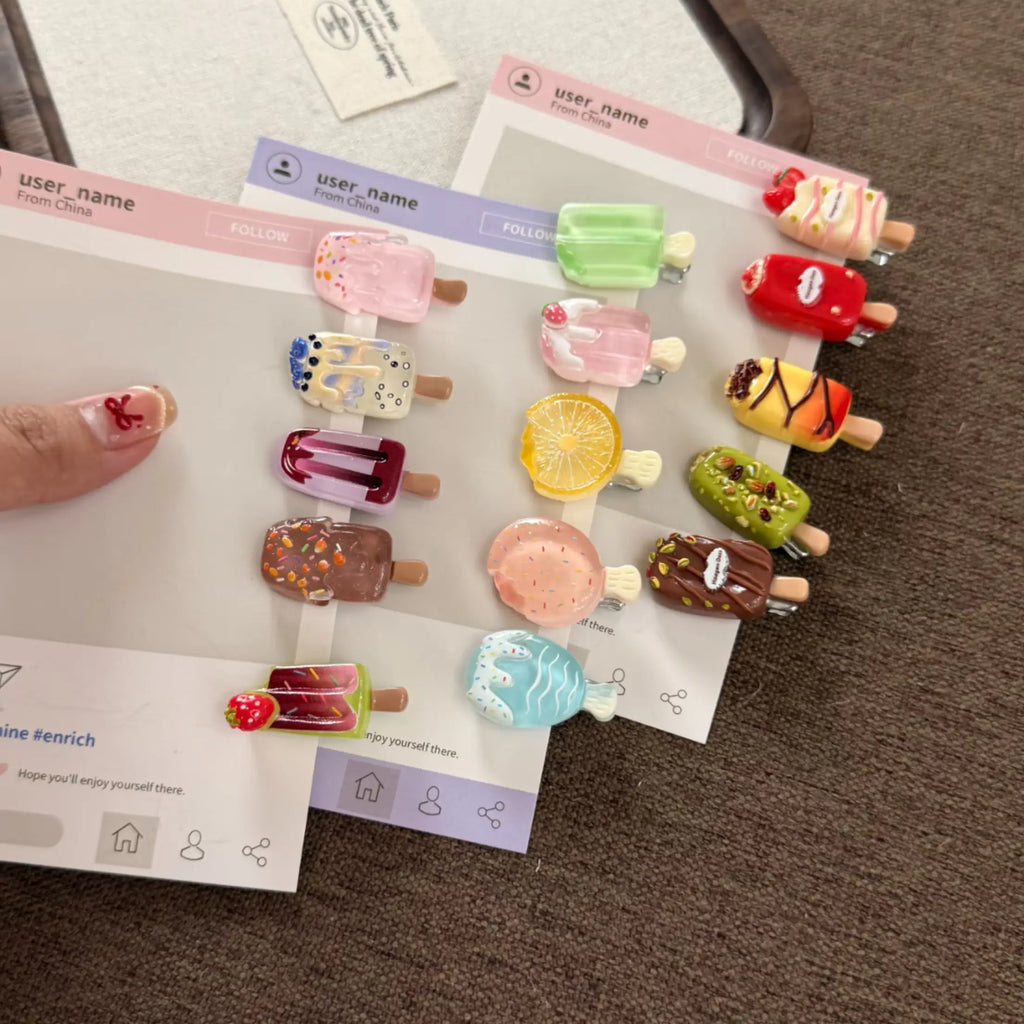 Cute Ice Cream Hair Clips Set – Kawaii Popsicle Bangs Clips for Girls