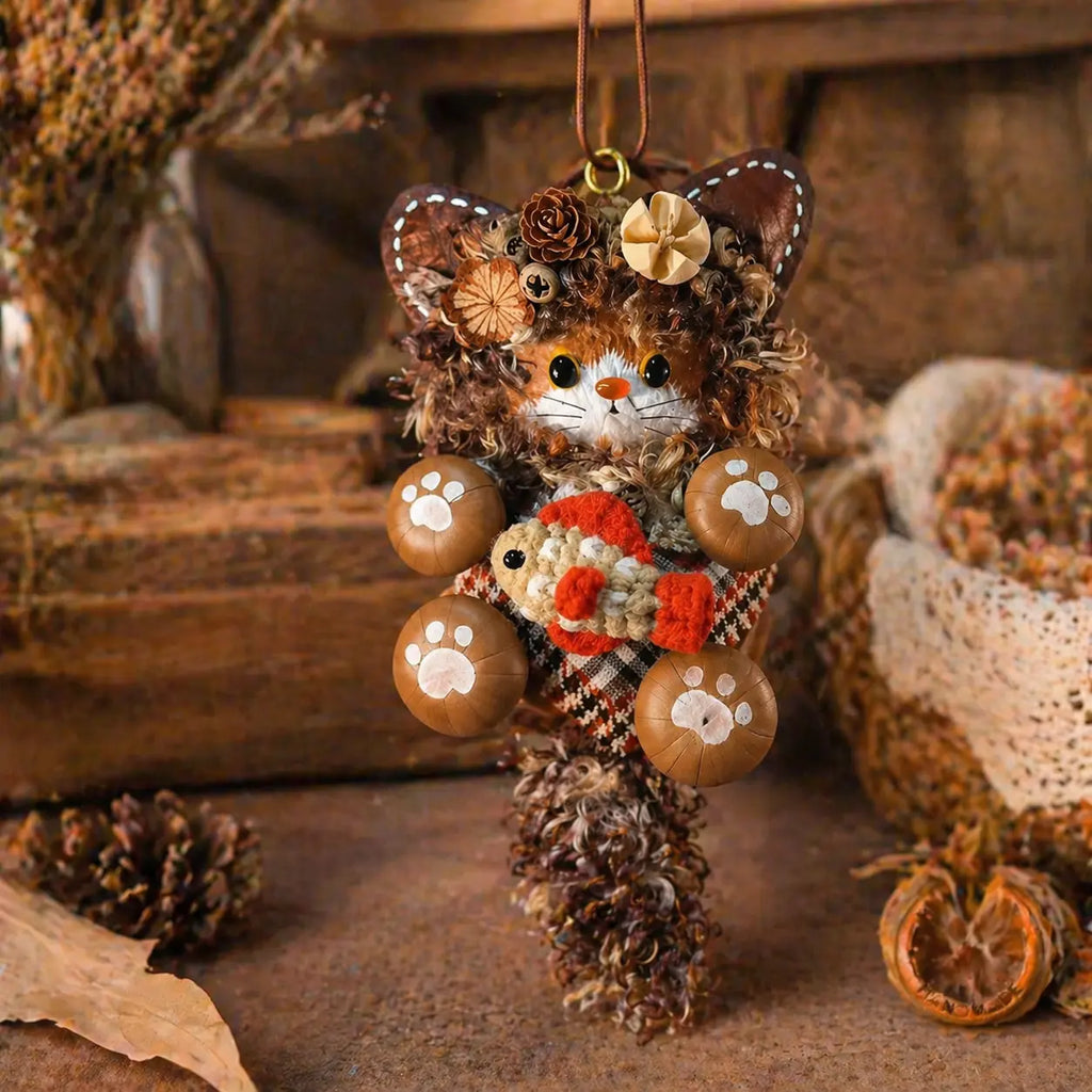 Handmade Bean Pod Cat Doll Keychain – Cute Fuzzy Bag Charm