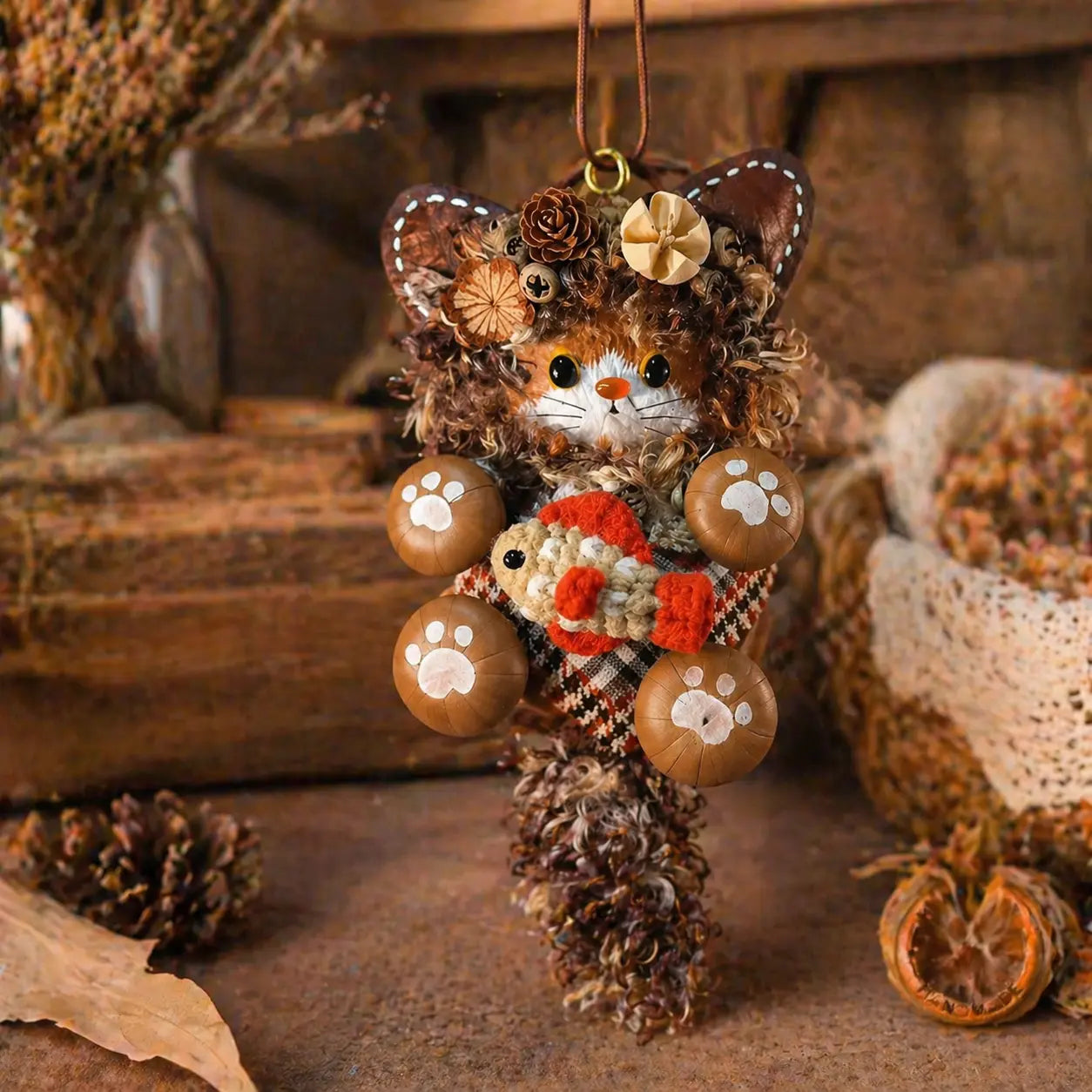 Handmade Bean Pod Cat Doll Keychain – Cute Fuzzy Bag Charm