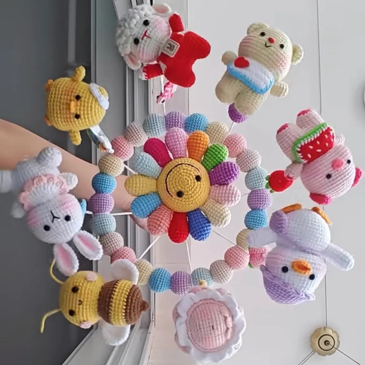 Handmade Crochet Animal Baby Crib Mobile, Newborn Soothing Toy, Nursery Decor Gift