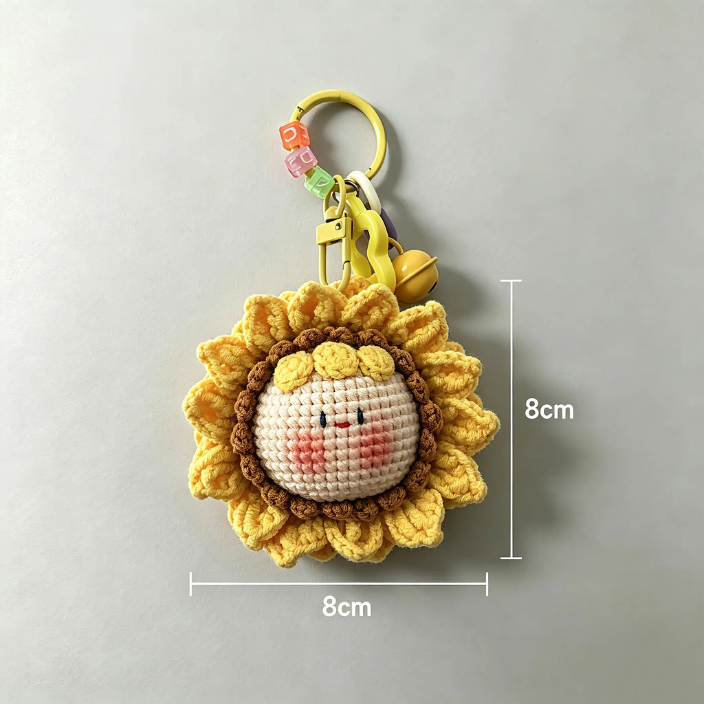 Handmade Crochet Sunflower Keychain, Kawaii Knitted Bag Charm, Unique Sweet Gift for Her