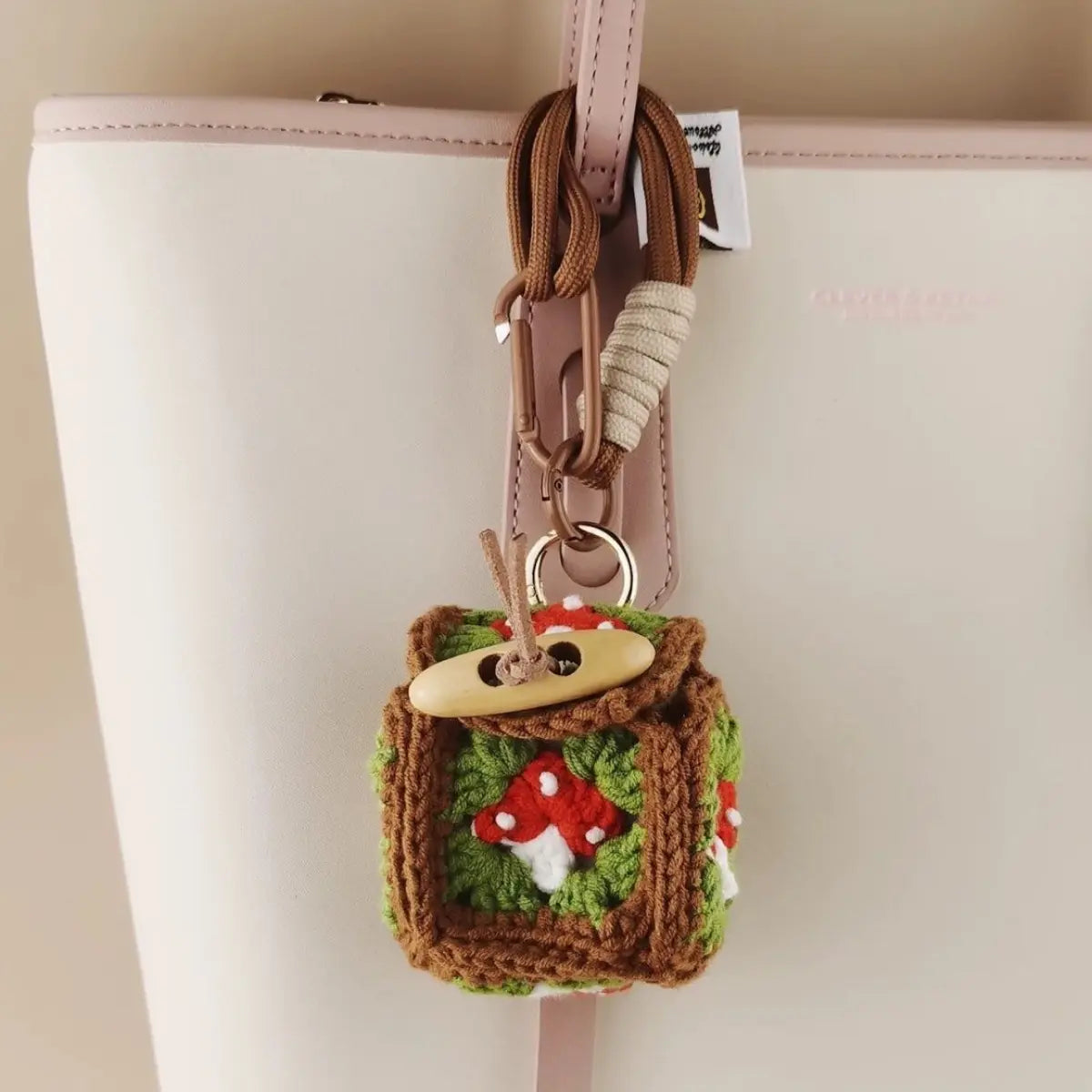 Cute Crochet Mushroom Earbud Case Hand Knit AirPods Bag Keychain Gift