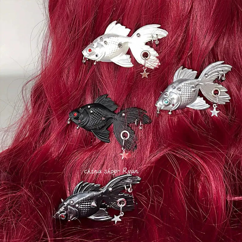 Punk Goldfish Hair Clip | Y2K 3D Printed Fish Barrette, Gothic Aesthetic Hair Accessory, Unique Statement Piece