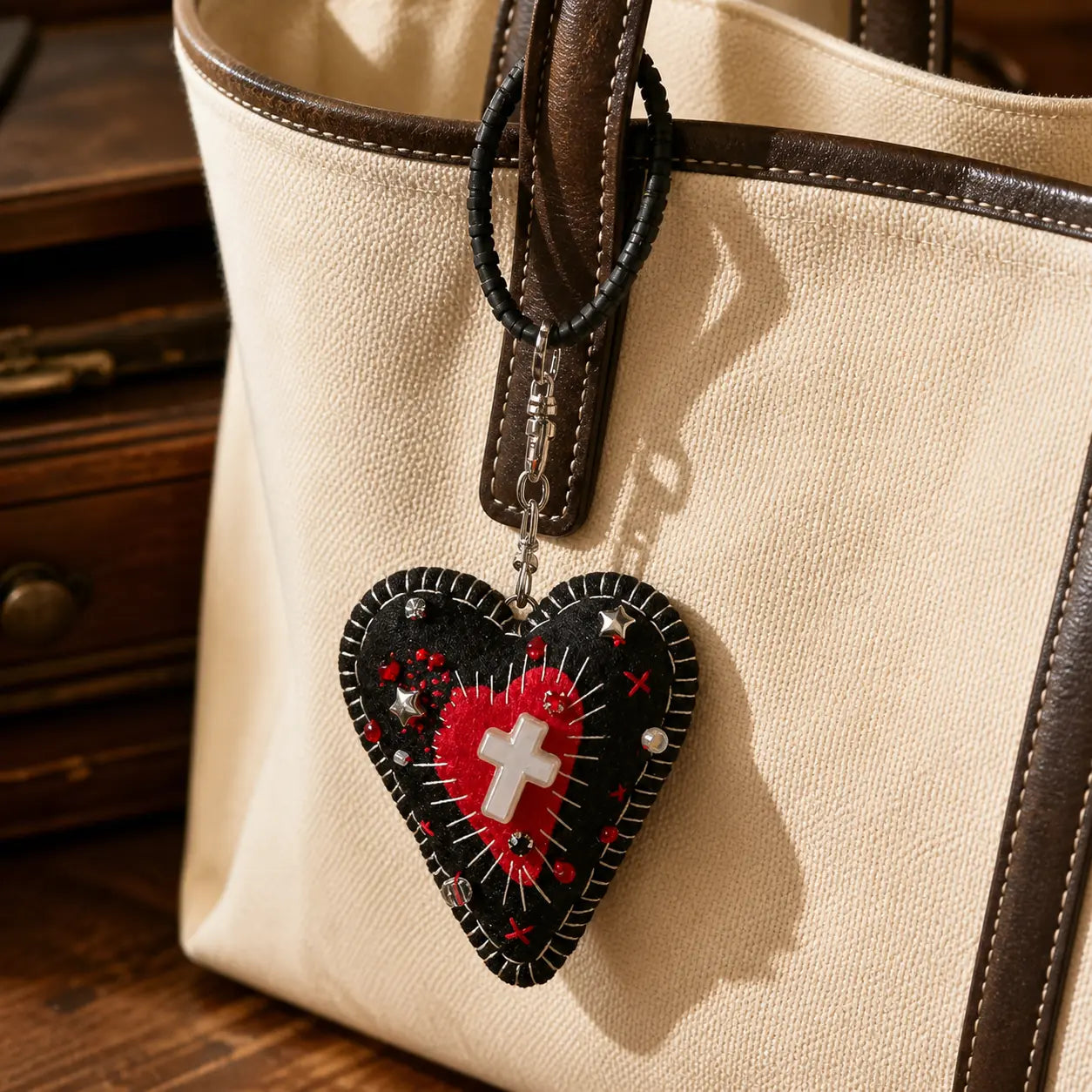 Handmade Gothic Dark Heart Pendant | Unique Felt Keychain & Bag Charm