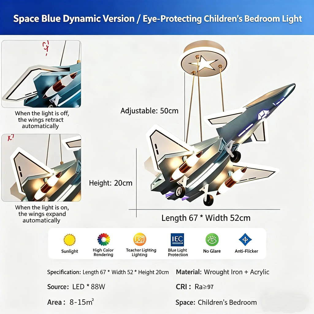 Kids Fighter Jet LED Ceiling Light  Stretchable Wings | Perfect Gift for Kids & Home