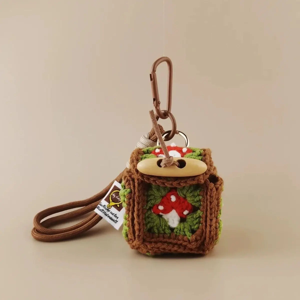 Cute Crochet Mushroom Earbud Case Hand Knit AirPods Bag Keychain Gift
