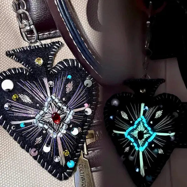 Handmade Glow-in-the-Dark Spade Felt Keychain | Gothic Bag Charm