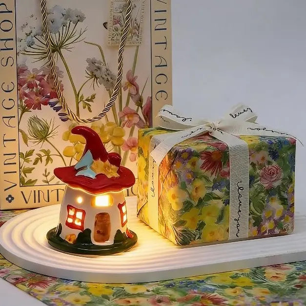 Cute Ceramic Witch House Night Light, Magical Fairy House Lamp for Bedroom, Unique Birthday Gift for Girls