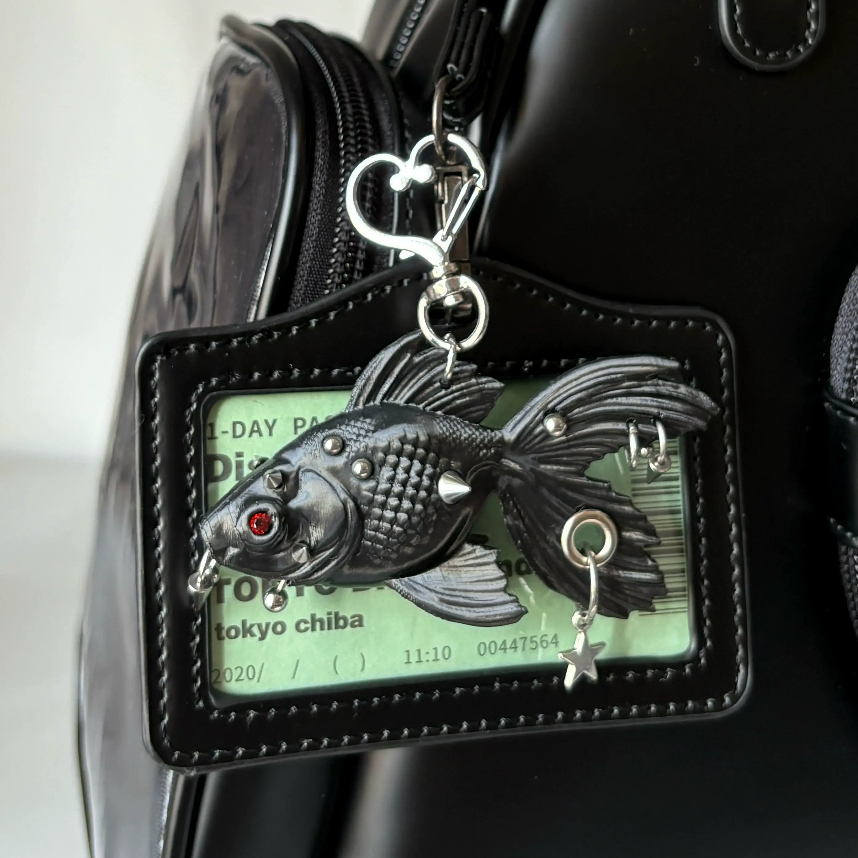 3D Printed Gothic Goldfish Keychain | Punk Spike & Star Bag Charm