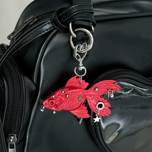 3D Printed Gothic Goldfish Keychain | Punk Spike & Star Bag Charm
