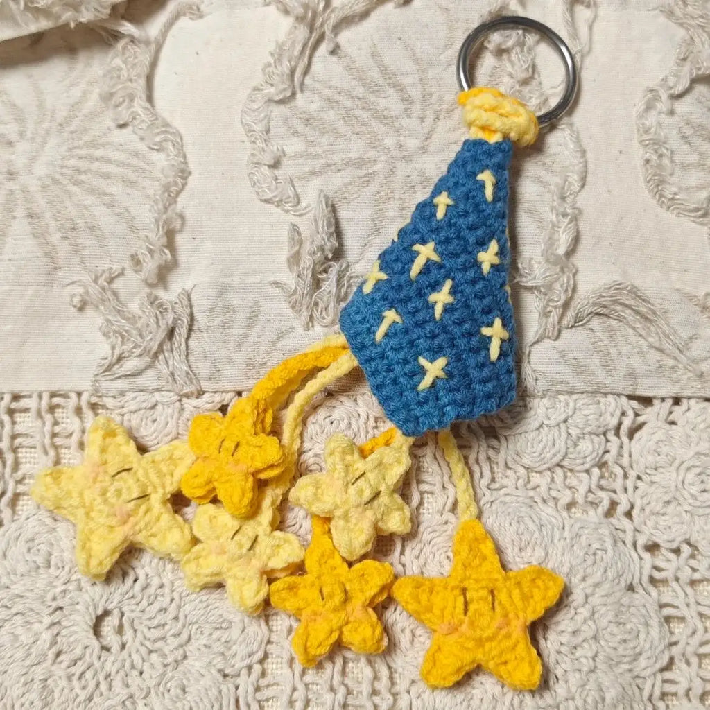 Crochet Star & Moon Bag Charm – Handmade Cute Knitted Keychain