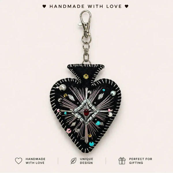Handmade Glow-in-the-Dark Spade Felt Keychain | Gothic Bag Charm
