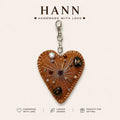 Handmade Brown Felt Heart Keychain | Boho Beaded Bag Charm