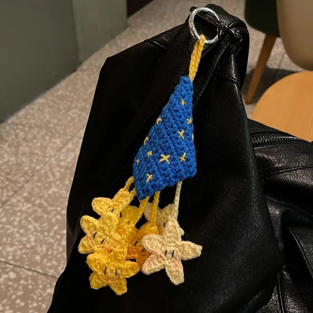 Crochet Star & Moon Bag Charm – Handmade Cute Knitted Keychain