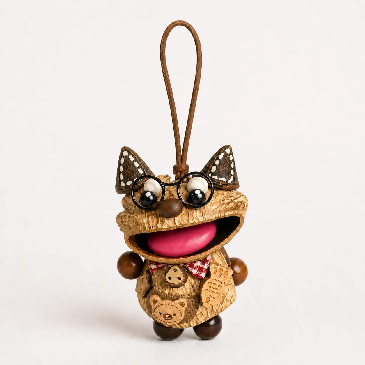 Handmade Whimsical Wooden Animal Figure Keychain – Cute Bag Charm & Ornament