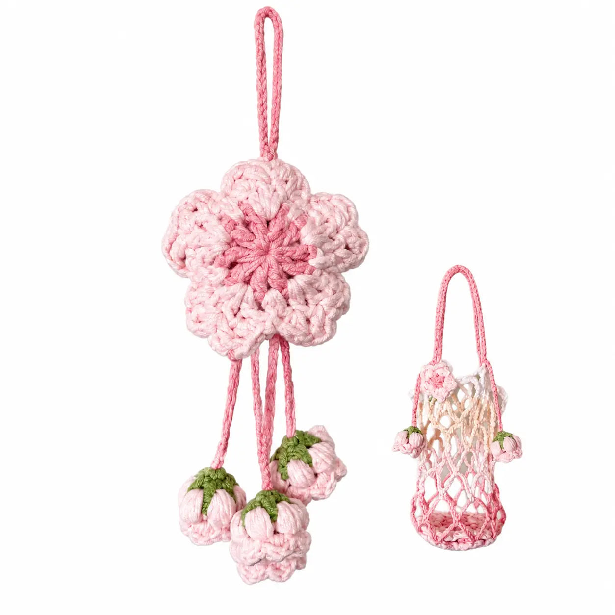 Handmade Crochet Flower Ornament – Bag Charm, Keychain & Cup Sleeve, Unique Handmade Gift