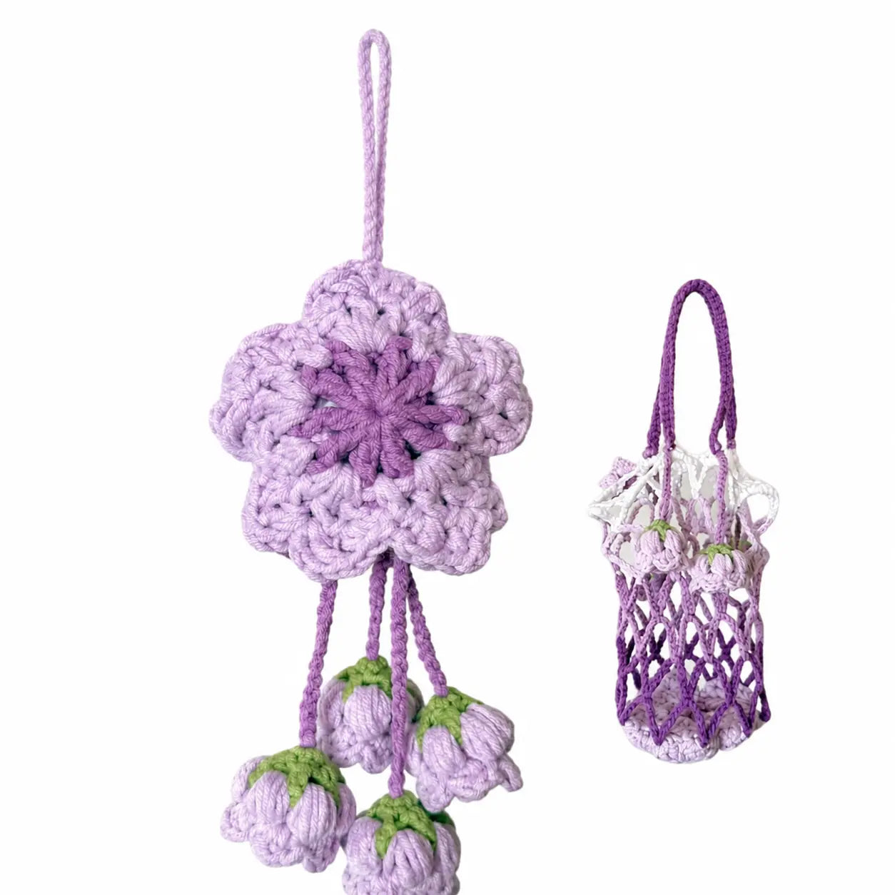 Handmade Crochet Flower Ornament – Bag Charm, Keychain & Cup Sleeve, Unique Handmade Gift