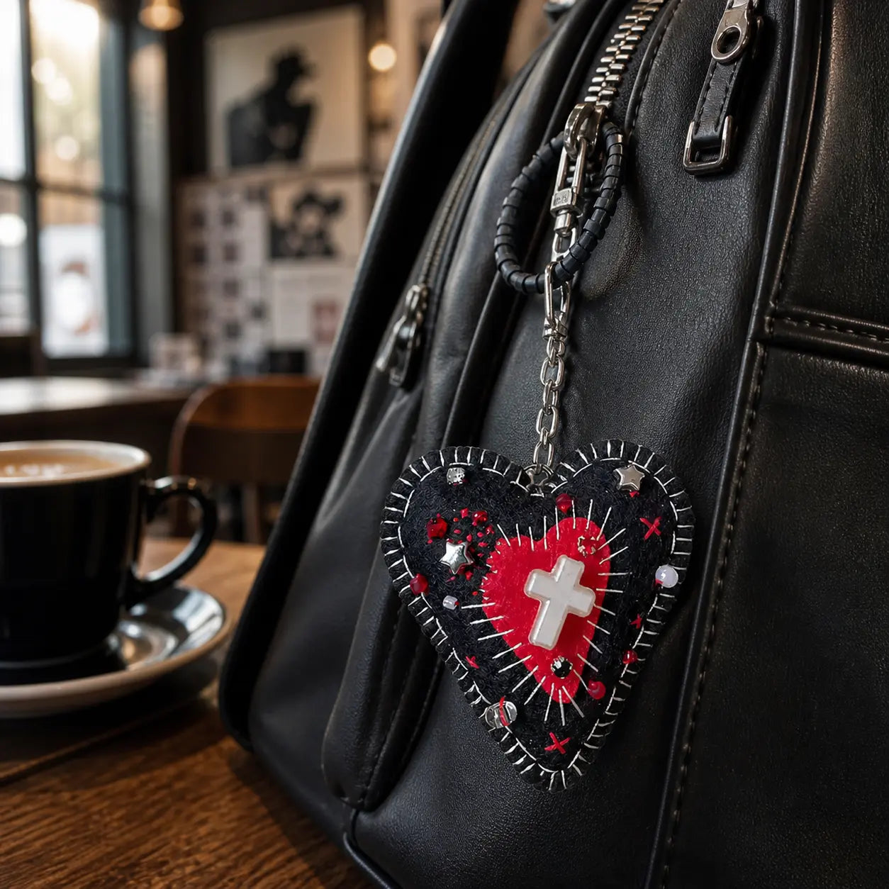 Handmade Gothic Dark Heart Pendant | Unique Felt Keychain & Bag Charm