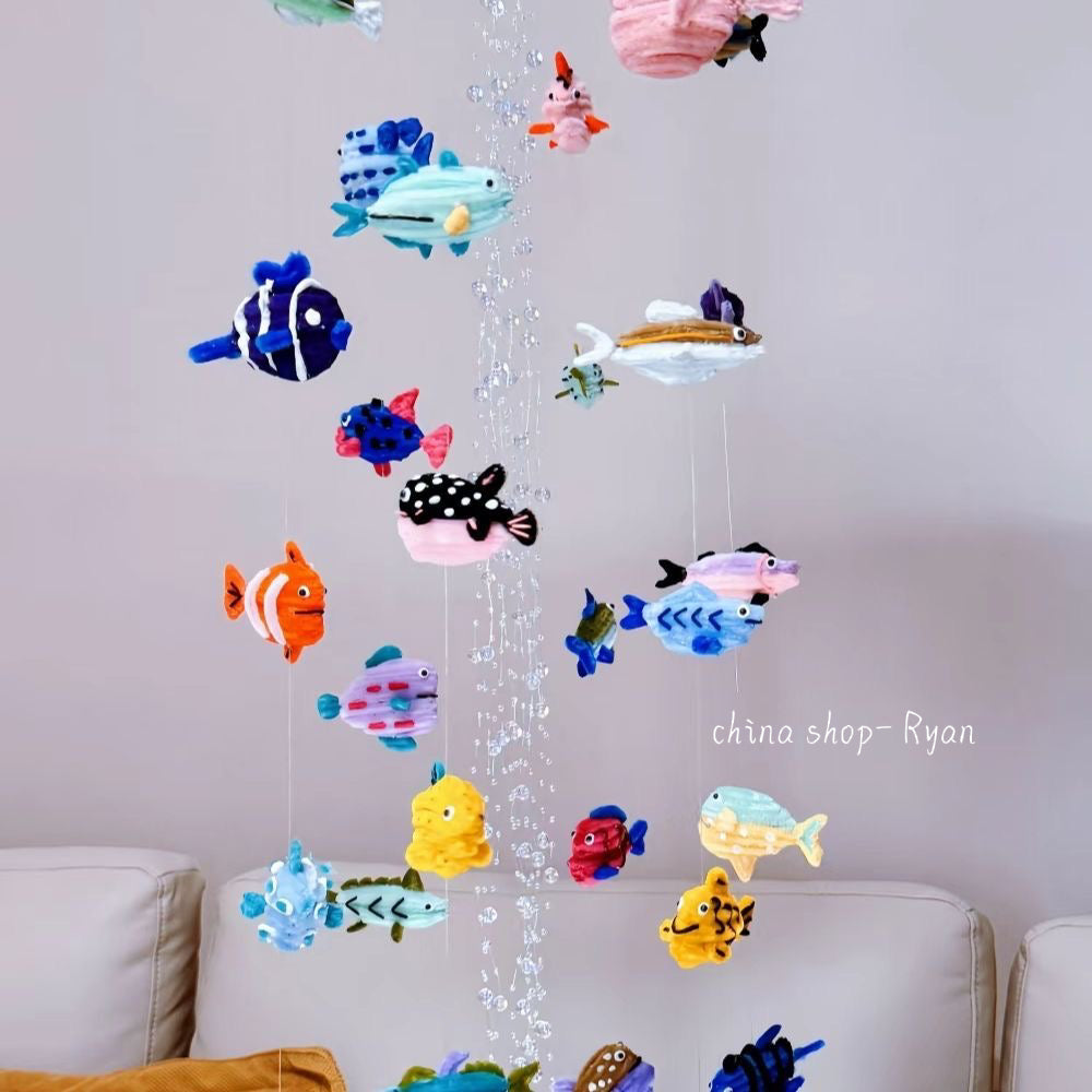 DIY Fish Wind Chime, Ocean Style Pipe Cleaner Craft Kit, Handmade Cute Hanging Decor, Creative Gift for Kids & Friends