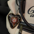 Handmade Beaded Heart Bag Charm | Vintage Time-Inspired Embroidery Keychain, Unique Gift Accessory hann