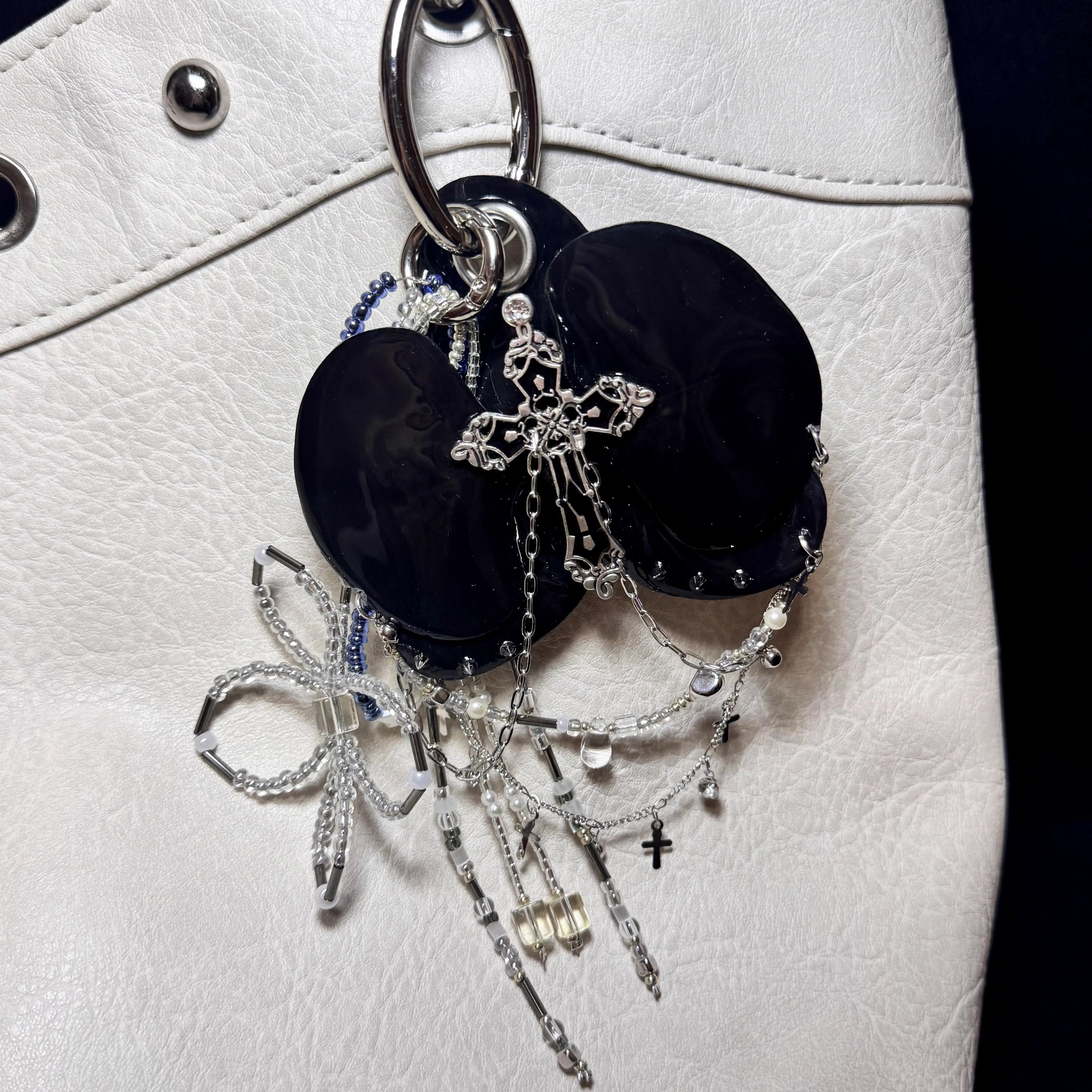 Gothic Cross Bow Bag Charm | Polyester Keychain Pendant