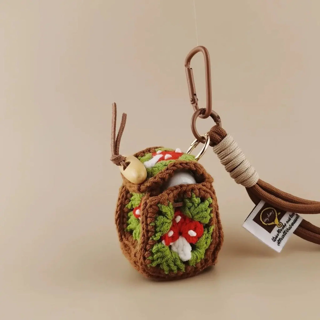 Cute Crochet Mushroom Earbud Case Hand Knit AirPods Bag Keychain Gift