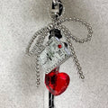 Handmade Gothic Bow Bag Charm with Blue/Red Heart Pendant