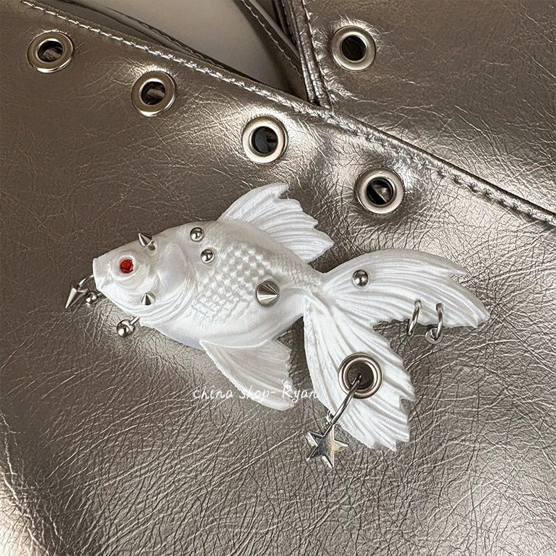 Punk Goldfish Hair Clip | Y2K 3D Printed Fish Barrette, Gothic Aesthetic Hair Accessory, Unique Statement Piece