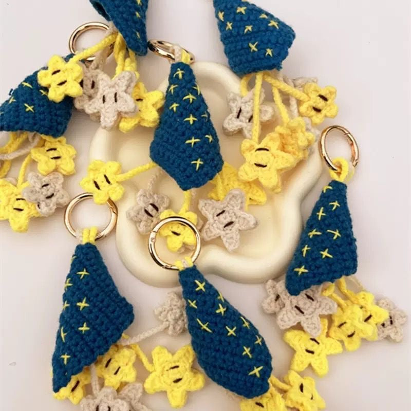 Crochet Star & Moon Bag Charm – Handmade Cute Knitted Keychain