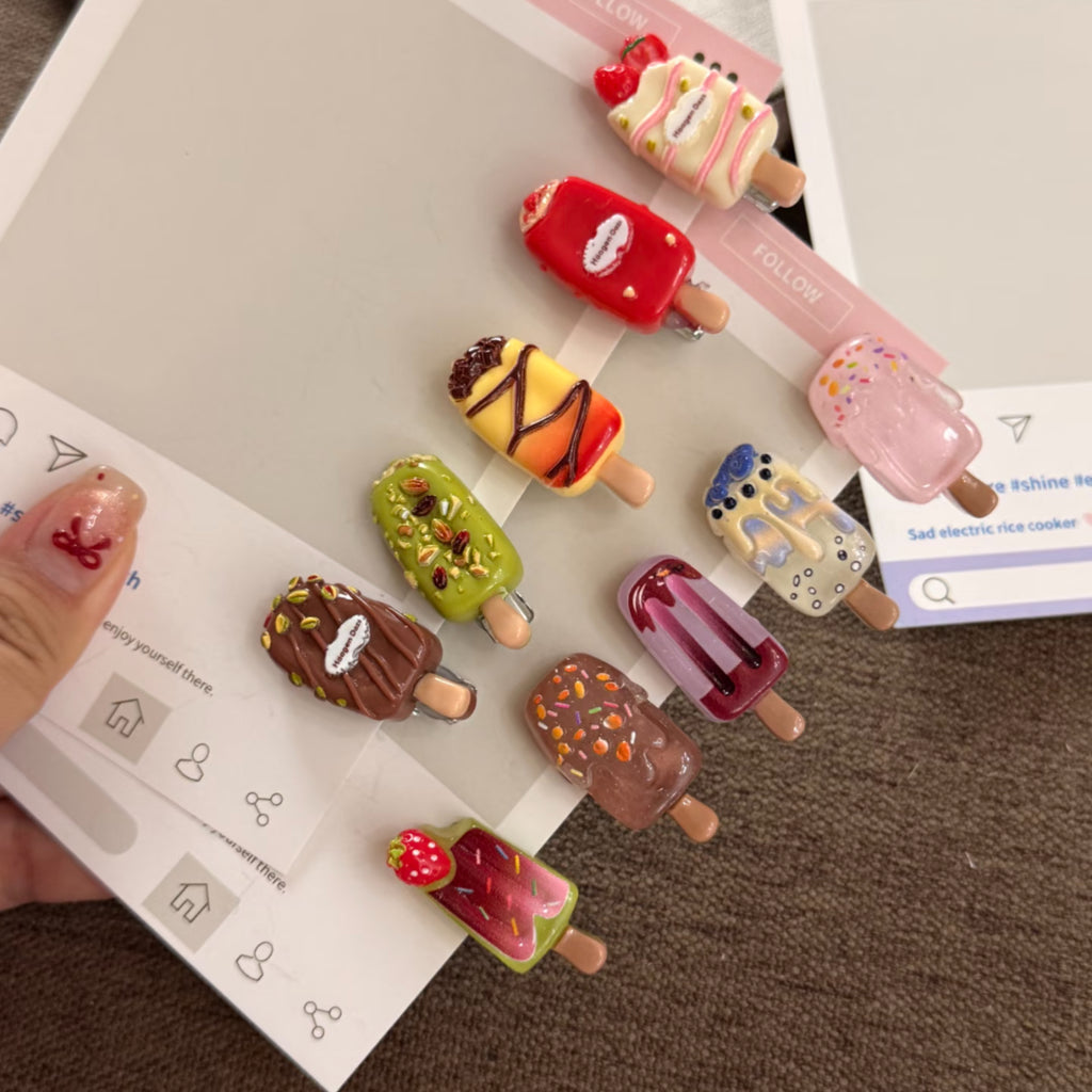 Cute Ice Cream Hair Clips Set – Kawaii Popsicle Bangs Clips for Girls