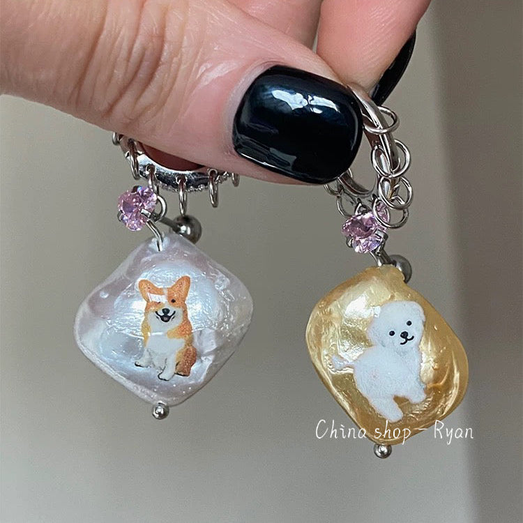 Handmade Puppy Stud Earrings S925 Silver | Cute Dog Earrings with Zircon