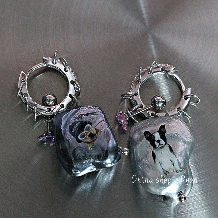 Handmade Puppy Stud Earrings S925 Silver | Cute Dog Earrings with Zircon