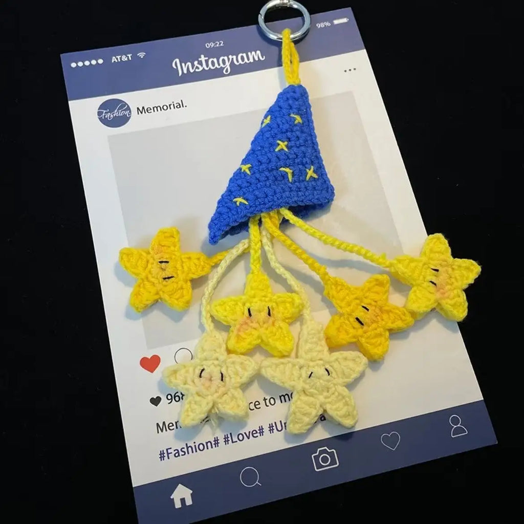 Crochet Star & Moon Bag Charm – Handmade Cute Knitted Keychain