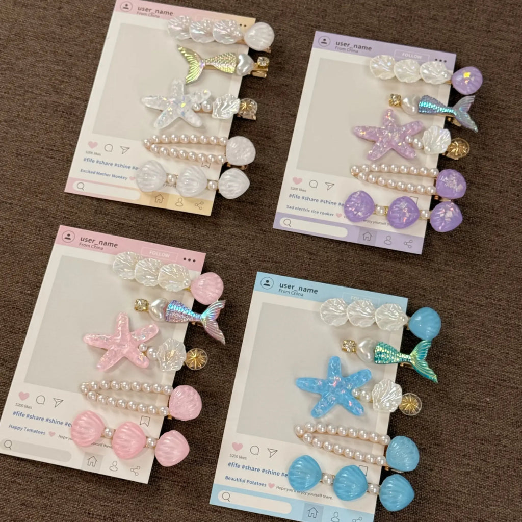 Ocean Mermaid Hair Clips Set – Starfish Shell Cute Hair Accessories