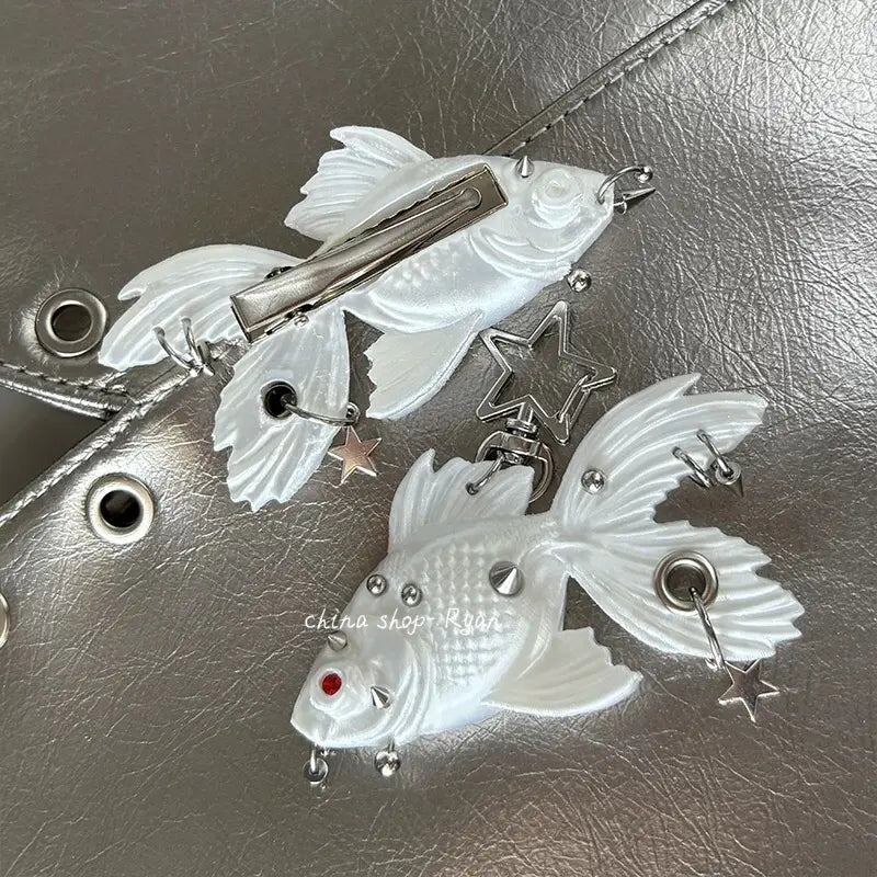 Punk Goldfish Hair Clip | Y2K 3D Printed Fish Barrette, Gothic Aesthetic Hair Accessory, Unique Statement Piece