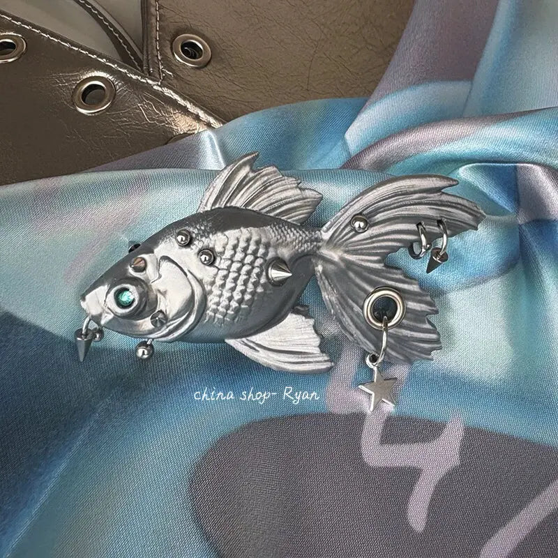 Punk Goldfish Hair Clip | Y2K 3D Printed Fish Barrette, Gothic Aesthetic Hair Accessory, Unique Statement Piece