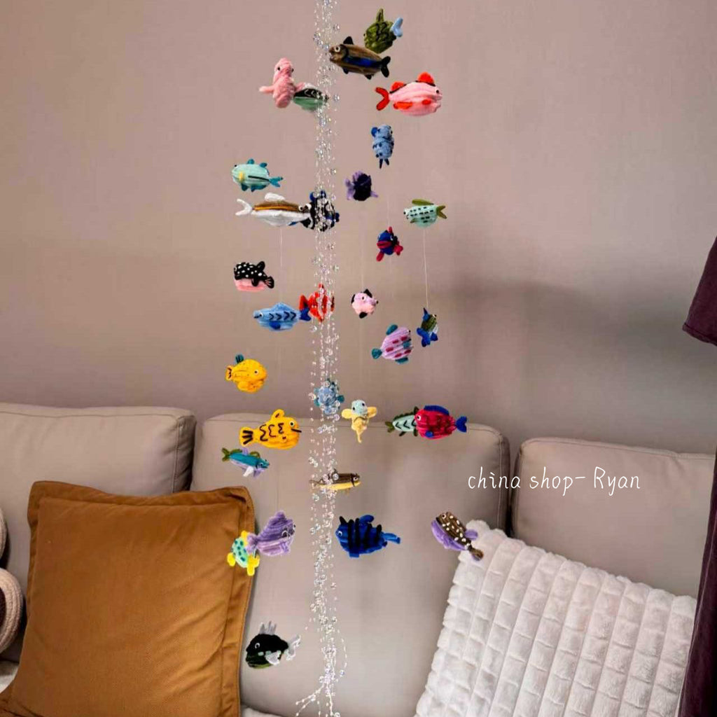 DIY Fish Wind Chime, Ocean Style Pipe Cleaner Craft Kit, Handmade Cute Hanging Decor, Creative Gift for Kids & Friends